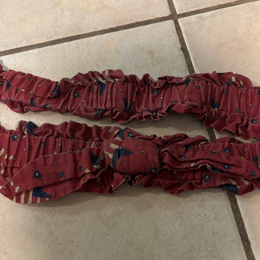 Red Cottagecore Patriotic Stars and Stripes Ruffled Elastic Stretch Fabric Belt
